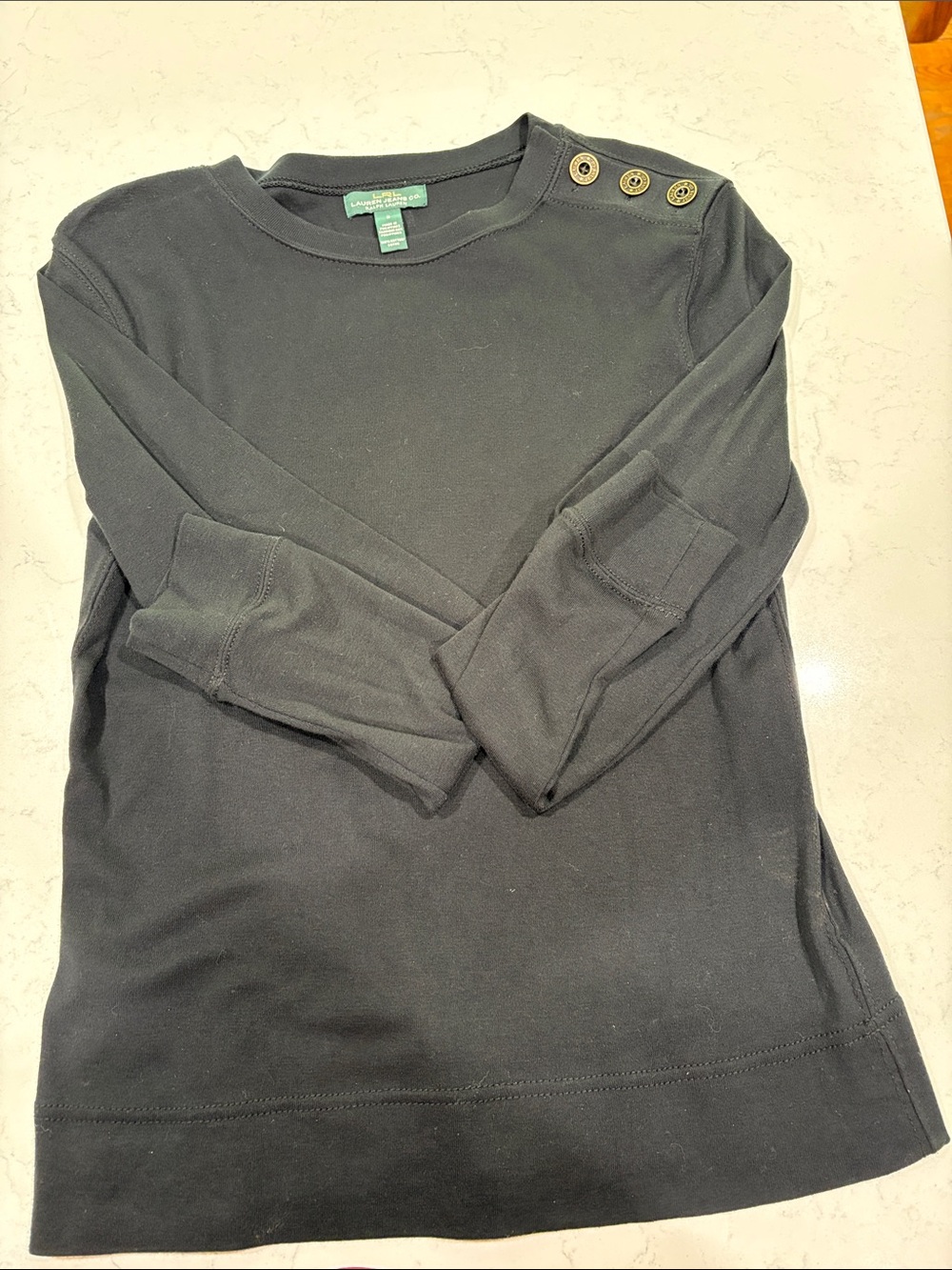 Lauren Ralph Lauren Black Long Sleeve Button-Shoulder Tee